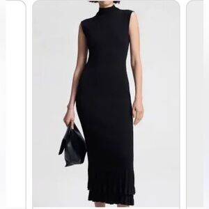 Lord and Taylor Italian Merino wool mock neck maxi dress black medium EUC